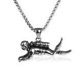 3D Motion Diver Pendant Necklace Retro Stainless Steel Chain Men Punk Hip Hop