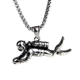 3D Motion Diver Pendant Necklace Retro Stainless Steel Chain Men Punk Hip Hop