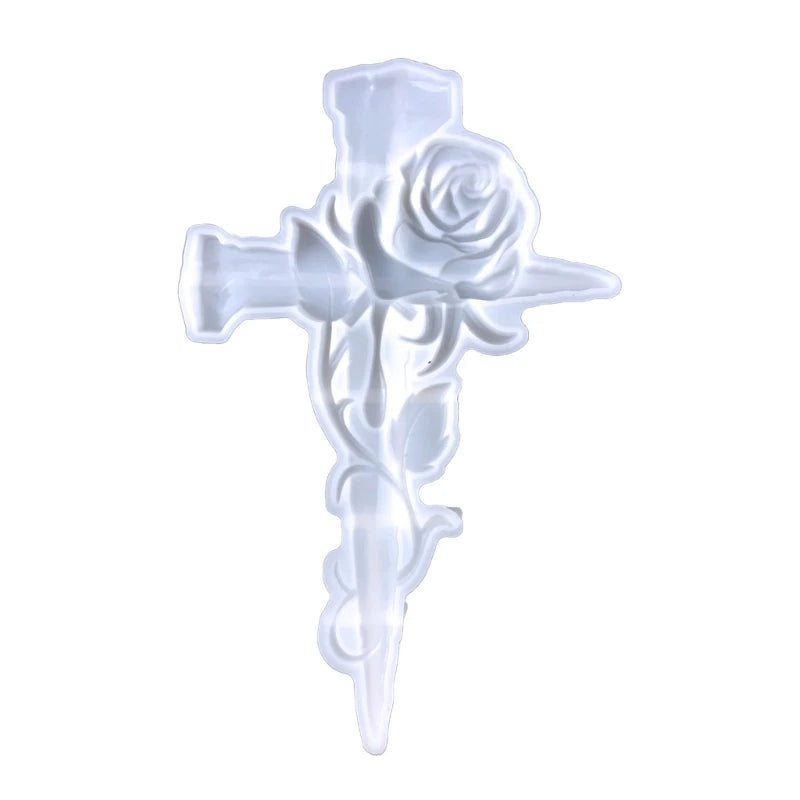 3D Rose Crucifix Silicone Mold for Epoxy Casting - Home Decor