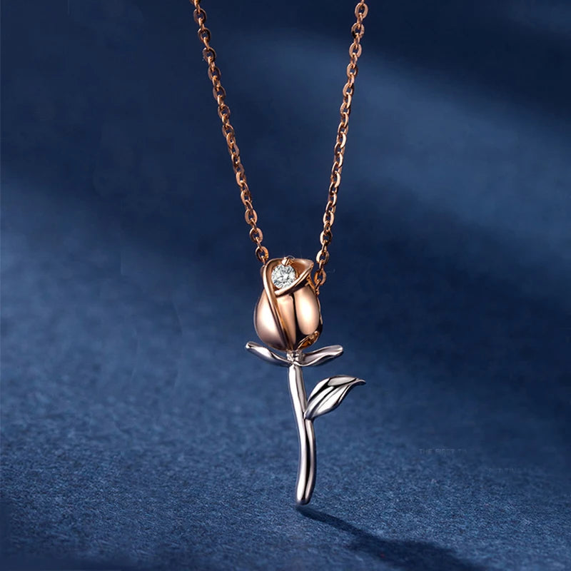 3D Rose Flower Pendant Necklace Chain 20inch