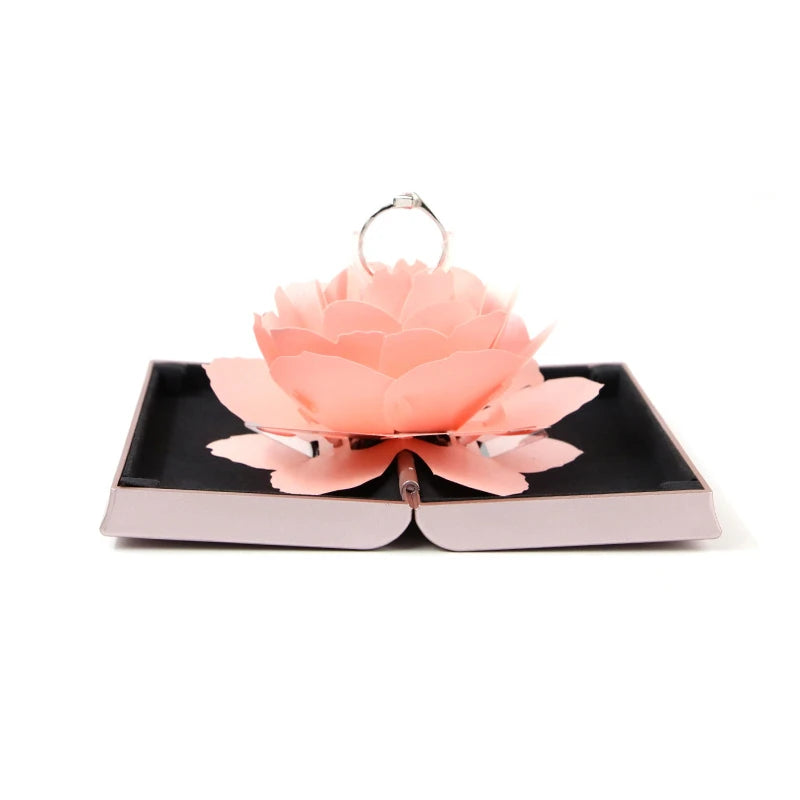 Vintage Rose Flower Ring Display Box Wedding Jewelry Holder