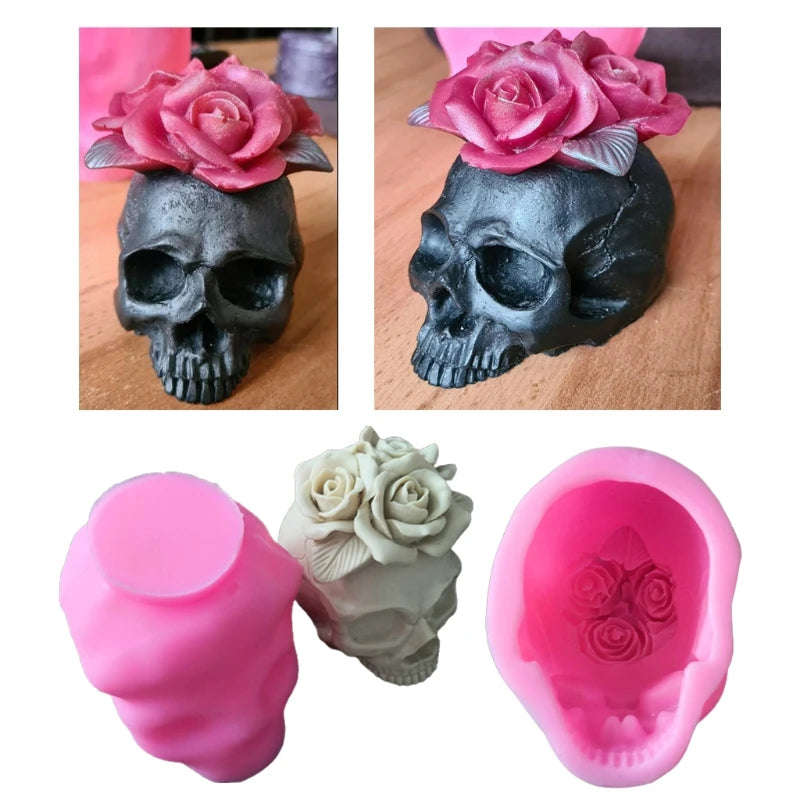 3D Rose Flower Skull Epoxy Resin Mold DIY Crafts Plaster Candle Mold
