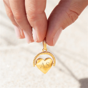 Personalized Heart Spinner Sphere Chain Necklace Stainless Steel 18K Plated