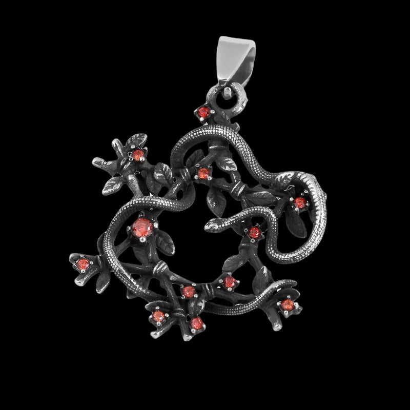 3D Snake Pendant Long Necklace With Tree Biker Stainless Steel Jewelry