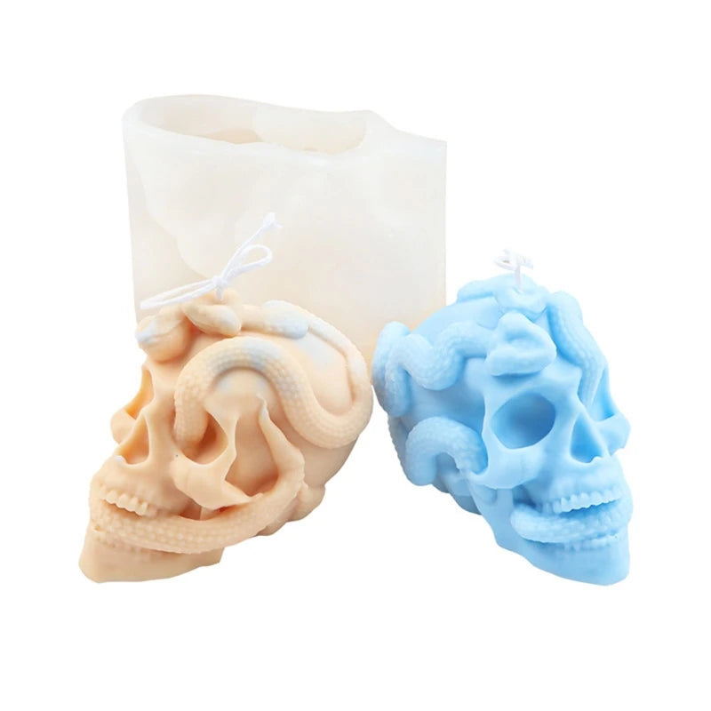 3D Snake Skull Candle Epoxy Resin Mold Halloween Aromatherapy Plaster Soap