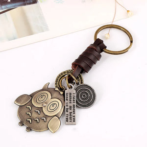Mini Retro Punk Cowhide Keychain Owl Pendant Gift