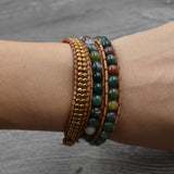 3Layers Natural Stone Wrap Bracelets 2Rows Copper Beads Boho Bracelet Christmas