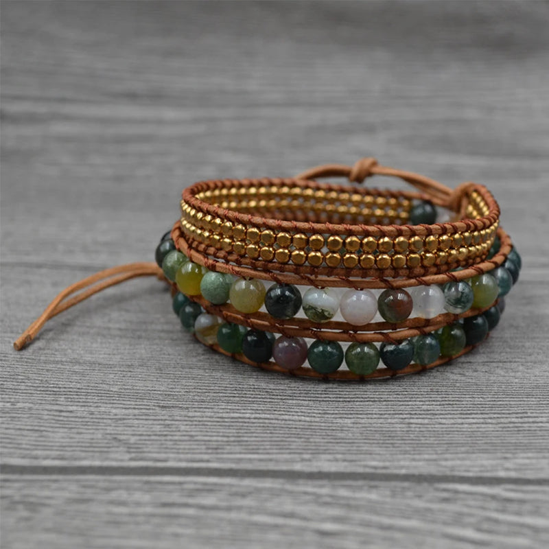 3Layers Natural Stone Wrap Bracelets 2Rows Copper Beads Boho Bracelet Christmas