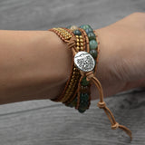 3Layers Natural Stone Wrap Bracelets 2Rows Copper Beads Boho Bracelet Christmas