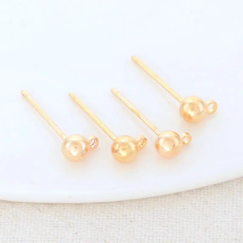 3MM 4MM 14K Plated Brass Round Stud Earrings DIY Jewelry Making