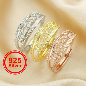 5 Stone Round Prong Ring Settings,925 Sterling Silver Rose Plated Ring