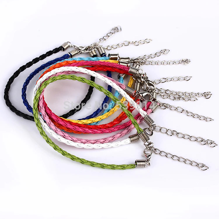 50pcs Braided Bracelet Leather Cord With Lobster Clasp Mix Weave String