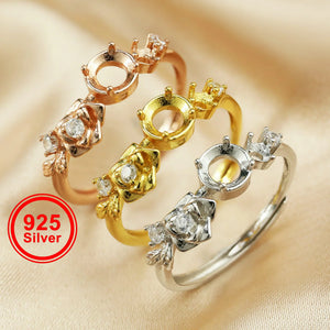 3MM/5MM Prong Ring Settings Rose Flower Bezel Solid Sterling Silver Band
