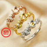 3MM/5MM Prong Ring Settings Rose Flower Bezel Solid Sterling Silver Band