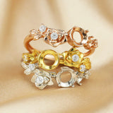 3MM/5MM Prong Ring Settings Rose Flower Bezel Solid Sterling Silver Band