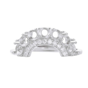 Rose Plated 7 Stones Round Ring Setting, Solid 925 Sterling Silver