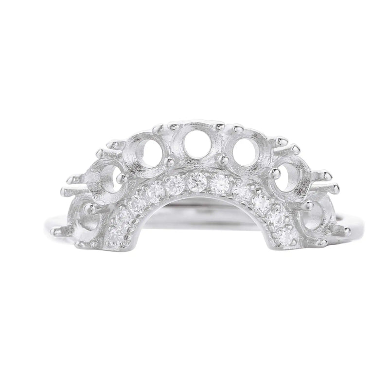 Rose Plated 7 Stones Round Ring Setting, Solid 925 Sterling Silver