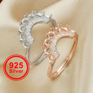Rose Plated 7 Stones Round Ring Setting, Solid 925 Sterling Silver