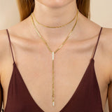 Cuban Link Chain Geometric Micro Pave CZ Bar Y Lariat Long Necklace