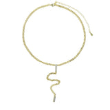 Cuban Link Chain Geometric Micro Pave CZ Bar Y Lariat Long Necklace