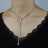 Cuban Link Chain Geometric Micro Pave CZ Bar Y Lariat Long Necklace