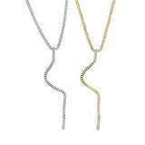 Cuban Link Chain Geometric Micro Pave CZ Bar Y Lariat Long Necklace