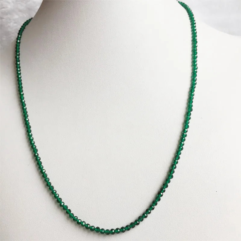 3MM Faceted Round Clear Hot Green Red Ruby Spinel Jade Necklace