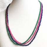 3MM Faceted Round Clear Hot Green Red Ruby Spinel Jade Necklace