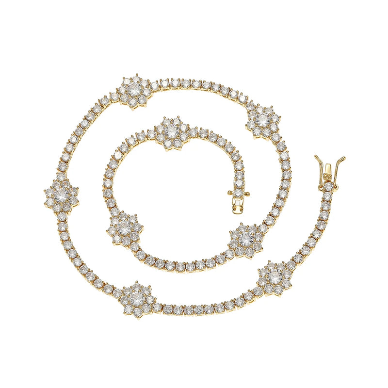 3MM Flowers Shape CZ Tennis Chain Women Necklace Brass Cubic Zircon Chains