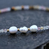 3MM Natural Stone Beads Freshwater Pearl Choker Necklace for Women