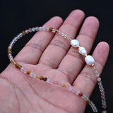 3MM Natural Stone Beads Freshwater Pearl Choker Necklace for Women