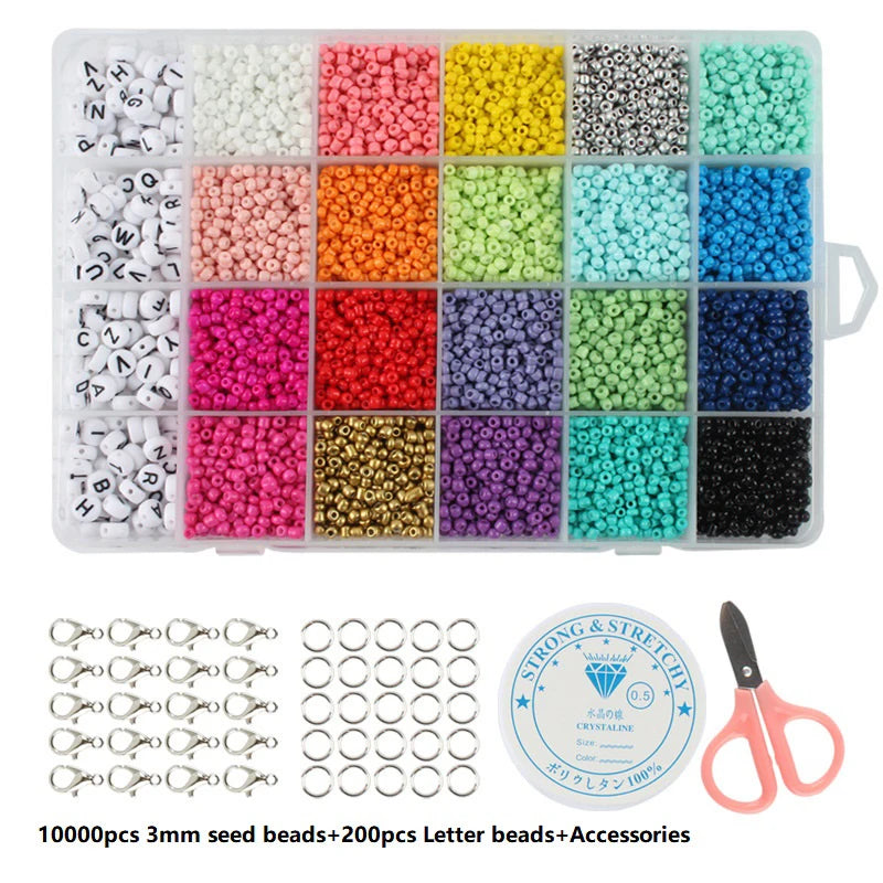 3MM Rainbow Seed Beads Kit Letter Beads Bracelet Necklace Jewelry Making Set