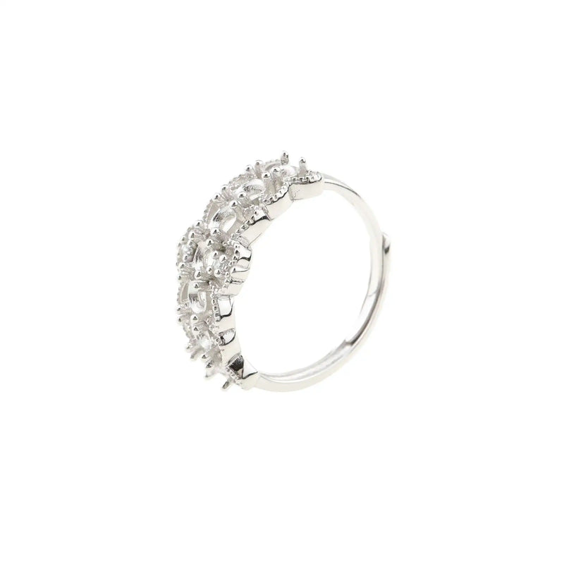 3MM Round Lace Frame Rose Plated 925 Silver 6 Stones Ring Settings
