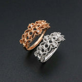 3MM Round Lace Frame Rose Plated 925 Silver 6 Stones Ring Settings