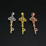 Vintage Key Rose Plated Pendant Setting Solid 925 Sterling Silver Charm