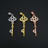 Vintage Key Rose Plated Pendant Setting Solid 925 Sterling Silver Charm