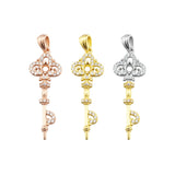Vintage Key Rose Plated Pendant Setting Solid 925 Sterling Silver Charm