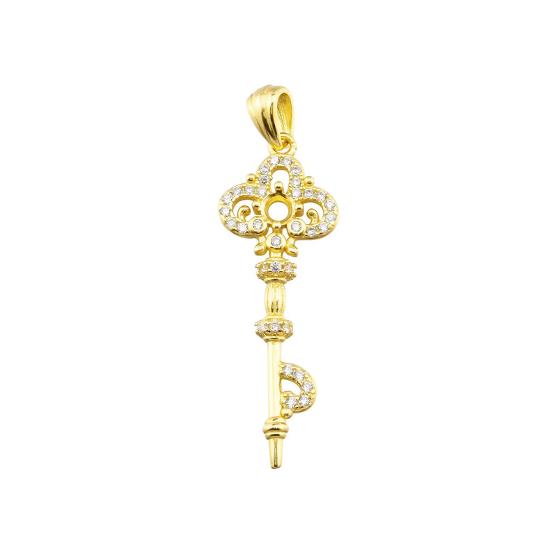 Vintage Key Rose Plated Pendant Setting Solid 925 Sterling Silver Charm