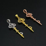 Vintage Key Rose Plated Pendant Setting Solid 925 Sterling Silver Charm
