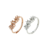 Adjustable 3MM Prong Ring 5 Stones Rose Plated 925 Sterling Silver