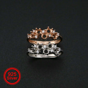 Adjustable 3MM Prong Ring 5 Stones Rose Plated 925 Sterling Silver