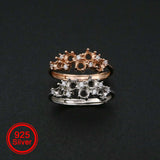 Adjustable 3MM Prong Ring 5 Stones Rose Plated 925 Sterling Silver