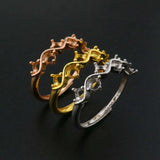 925 Silver Rose Plated 3MM Round Prong Ring Setting Curved 6 Stones