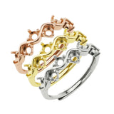 925 Silver Rose Plated 3MM Round Prong Ring Setting Curved 6 Stones