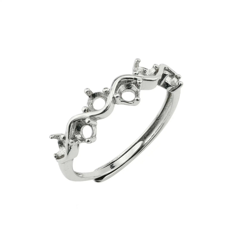 925 Silver Rose Plated 3MM Round Prong Ring Setting Curved 6 Stones