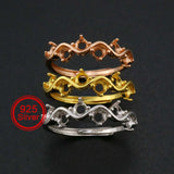 925 Silver Rose Plated 3MM Round Prong Ring Setting Curved 6 Stones