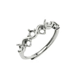 925 Silver Rose Plated 3MM Round Prong Ring Setting Curved 6 Stones
