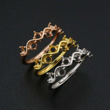 925 Silver Rose Plated 3MM Round Prong Ring Setting Curved 6 Stones