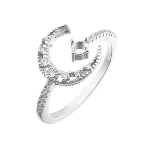 Moon Star Round Prong Ring Setting Solid 925 Sterling Silver Adjustable