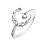Moon Star Round Prong Ring Setting Solid 925 Sterling Silver Adjustable